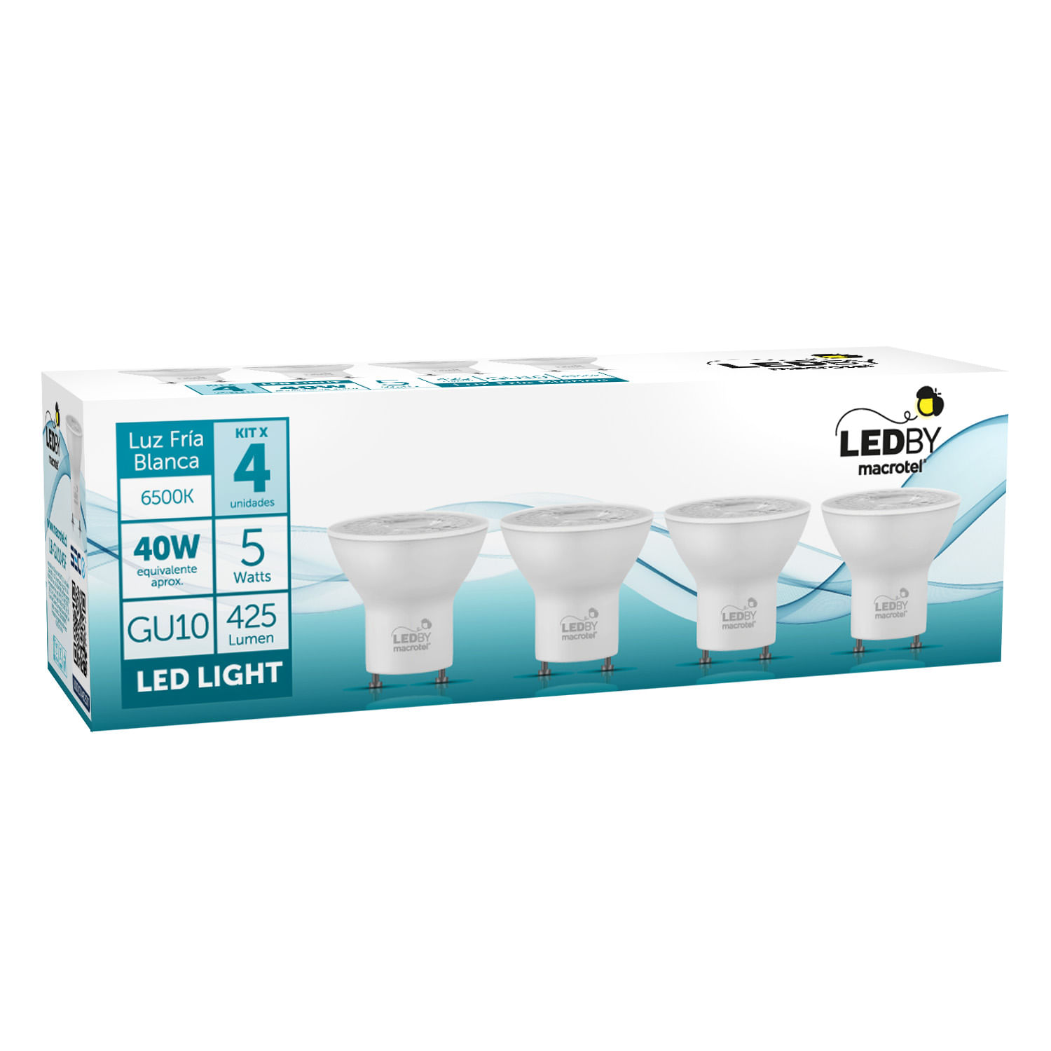 Pack 4 Ampolletas Led GU10 5W Luz Fría